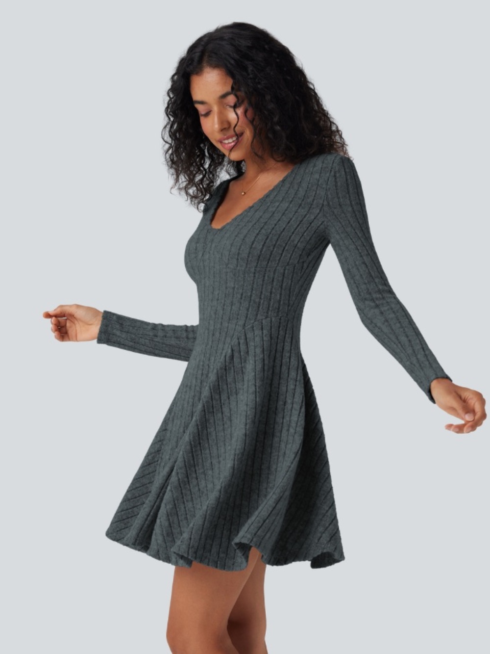 Halara Ribbed V Neck Dress
